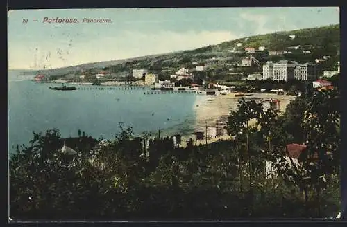 AK Portorose, Panorama mit Strand