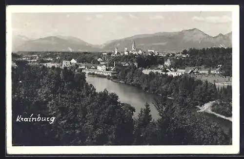 AK Krainburg, Ortsansicht mit Fluss aus der Vogelschau