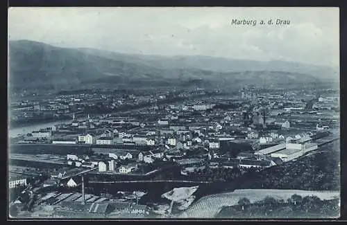 AK Marburg a. Drau, Totalansicht mit Blick in die Berge