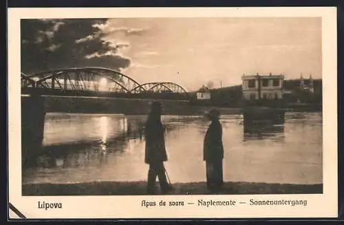 AK Lipova, Apus de soare, Sonnenuntergang an der Brücke