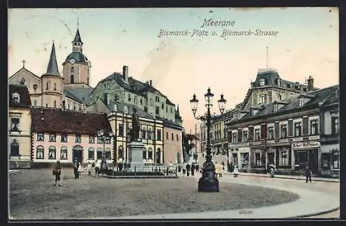 AK Meerane, Bismarck-Platz und Bismarck-Strasse