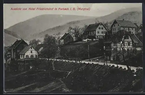 AK Forbach i. B. /Murgthal, Aussicht vom Hotel Friedrichshof mit Strassenpartie