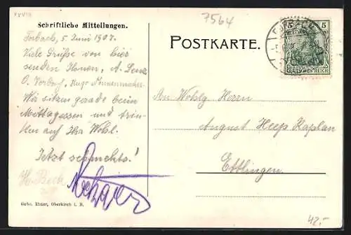 AK Forbach, Gasthaus zur Krone, Kriegerdenkmal, Wasserfall