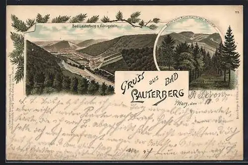 Lithographie Bad Lauterberg, Blick vom Kummel in das Ödertal