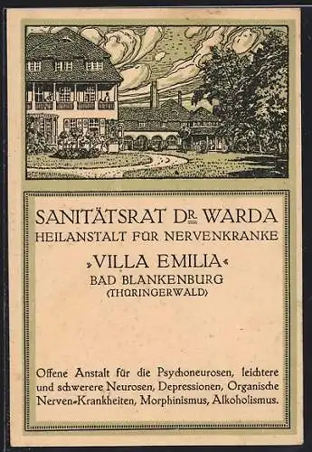 Künstler-AK Bad Blankenburg /Thüringerwald, Sanitätsrat Dr. Warda, Heilanstalt für Nervenkranke