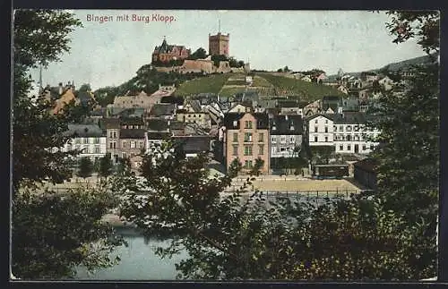 AK Bingen / Rhein, Teilansicht mit Burg Klopp