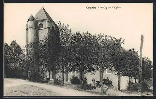 AK Orphin, L'Eglise, Ortspartie mit Kirche