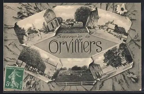 AK Orvilliers, Grande-Rue, Place de la Croix Blanche, Les Ecoles