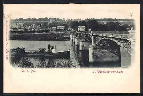 AK St. Germain-en-Laye, Vue de Pont, Partie an der Brücke mit Binnenschiff