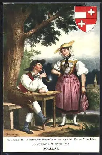 Künstler-AK Soleure, Costumes Suisses 1830, Wappen