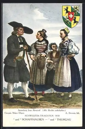 Künstler-AK Leute aus Schaffhausen und Thurgau in Trachten um 1830