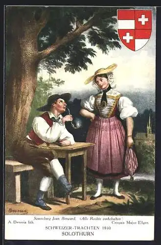 Künstler-AK Paar in Tracht aus Solothurn, Schweizer Trachten 1830