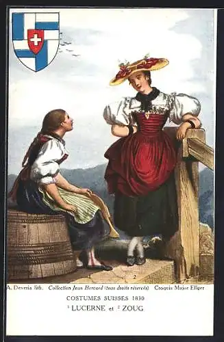 AK Frauen aus Luzern und Zug in schweizer Trachten um 1830