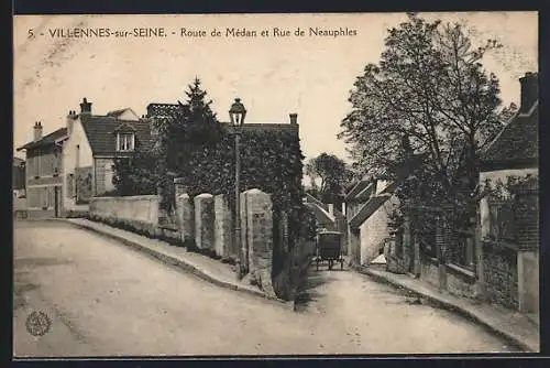 AK Villennes-sur-Seine, Route de Mèdan et Rue de Neauphles