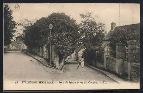 AK Villennes-sur-Seine, Route de Mèdan et rue de Neauphle