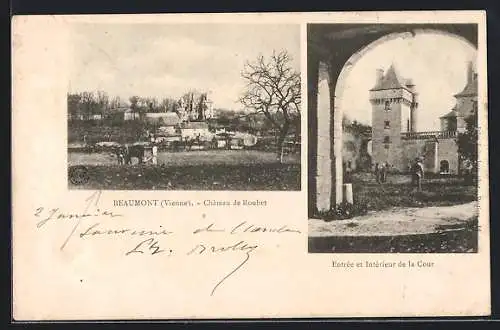 AK Beaumont, château de Rouhet, entrée et intérieur de la cour