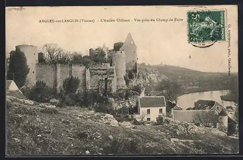 AK Angles-sur-Langlin, L`Ancien Château, Vue prise du Champ de Foire