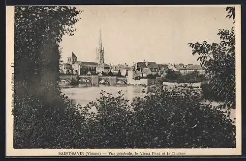 AK Saint-Savin /Vienne, Vue générale, le Vieux Pont et le Clocher