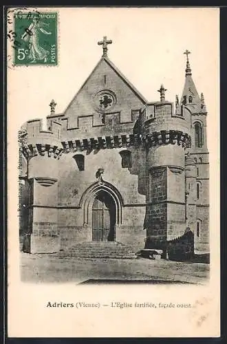 AK Adriers /Vienne, L`Eglise fortifiée, facade ouest