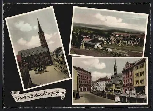 AK Münchberg /Ofr., Teilansicht, Kirche, Strassenpartie