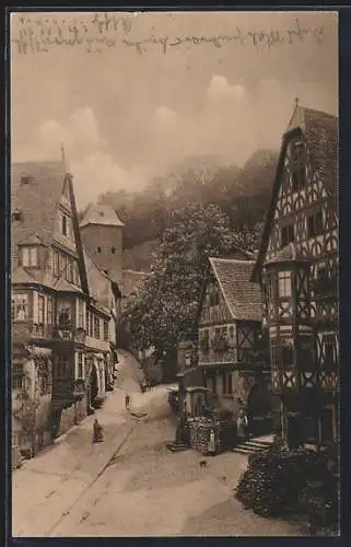 AK Miltenberg, Baudenkmäler, die altdeutschen Häuser am Marktplatz mit dem Schnatterloch