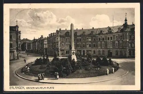 AK Erlangen, Kaiser Wilhelm-Platz mit Obelisk