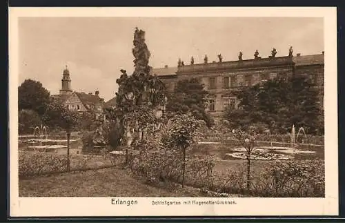 AK Erlangen, Schlossgarten mit Hugenottenbrunnen