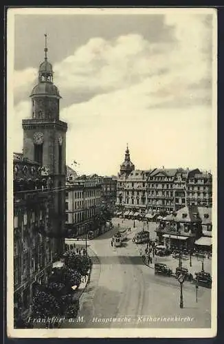 AK Frankfurt a. M., Hauptwache und Katharinenkirche mit Strassenbahn