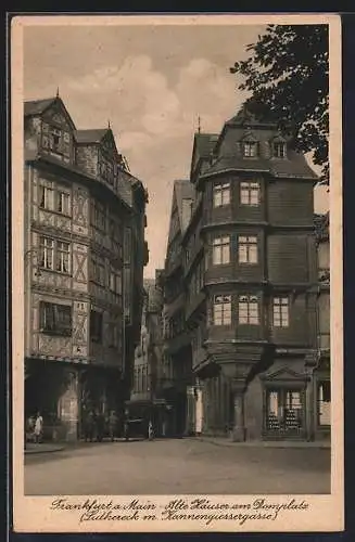 AK Alt-Frankfurt, Alte Häuser am Domplatz und Luthereck mit Strasse Kannengiessergasse