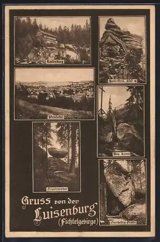 AK Luisenburg / Fichtelgebirge, Gasthaus Luisenburg, das Kreuz, Goethefels-Grotte