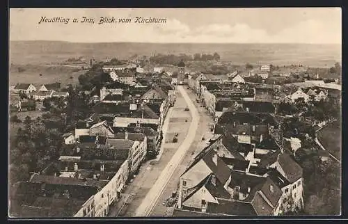 AK Neuötting am Inn, Blick vom Kirchturm auf Strasse u. Ort