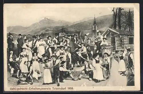 AK Teisendorf, Gebirgstracht-Erhaltungsverein Teisendorf 1908, Tanz vor Bergpanorama