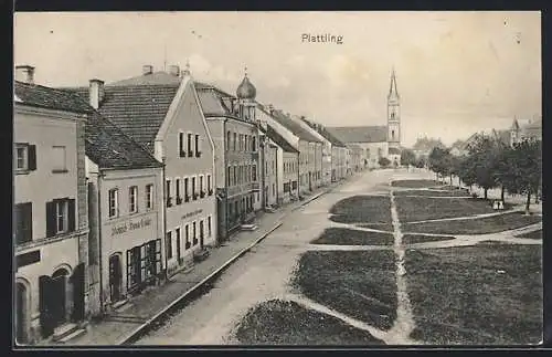 AK Plattling, Ortsteilansicht mit Blick auf Kirche