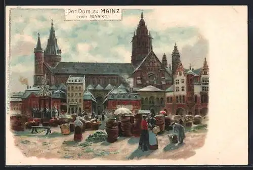 Lithographie Mainz, Marktstände am Dom