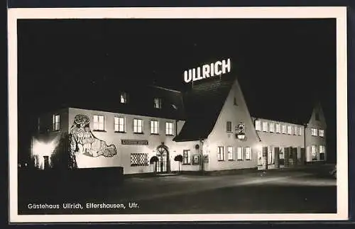 AK Elfershausen /Ufr., Gästehaus Ullrich beleuchtet bei Nacht