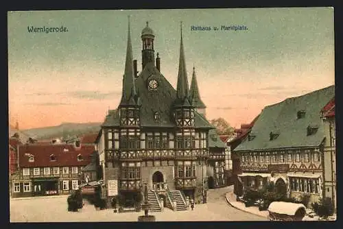 AK Wernigerode, Rathaus und Marktplatz