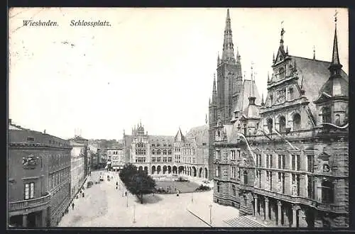 AK Wiesbaden, Der Schlossplatz aus der Vogelschau