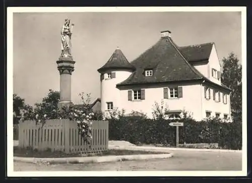 AK Buchendorf bei Gauting, Schullandheim der Englischen Fräulein mit Denkmal