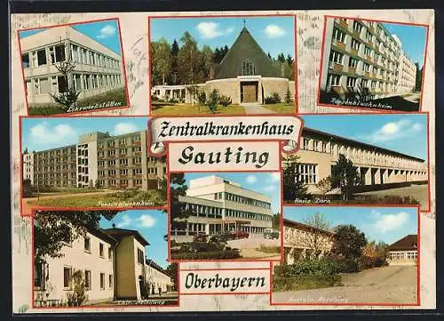 AK Gauting /Oberbayern, Zentralkrankenhaus mit Lehrwerkstätten, Personalwohnheim, Chir. Abteilung, Medizin. Abteilung