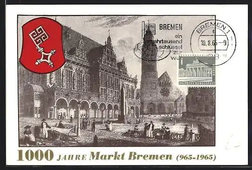 AK Bremen, Historische Ansicht vom Markt, Wappen