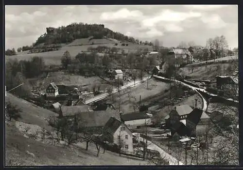 AK Schöna /Sächs. Schweiz, Ortsansicht mit Kaiserkrone aus der Vogelschau