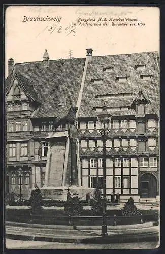 AK Braunschweig, Kunebostelhaus am Burgplatz 2, mit Burglöwe