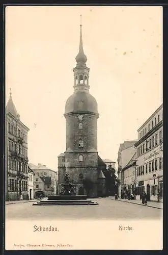 AK Schandau, Kirche, Marktplatz und Hotel zum Deutschen Haus