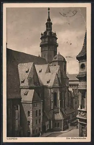 AK Leipzig, Nikolaikirche aus der Vogelschau