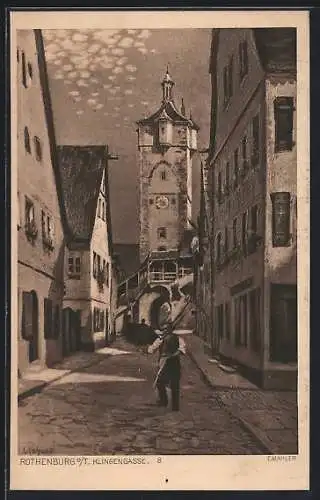 Künstler-AK Rothenburg o. T., Klingengasse mit Torturm