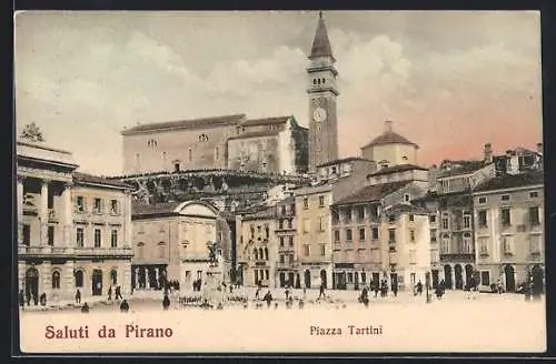 AK Pirano, Piazza Tartini, Blick zur Kirche