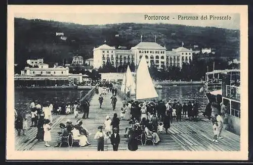 AK Portorose / Portoroz, Partenza del Piroscafo, Segelboot