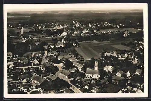 AK Gauting /Oberbayern, Fliegeraufnahme, Blick auf den Ort