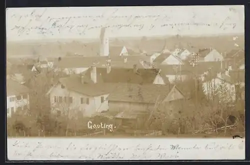 AK Gauting /Oberbayern, Blick über die Dächer zur Kirche