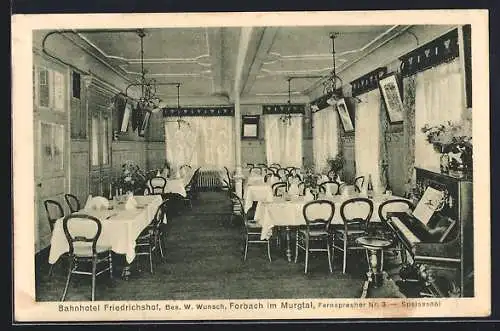 AK Forbach im Murgtal, Bahnhotel Friedrichshof, Speisesaal